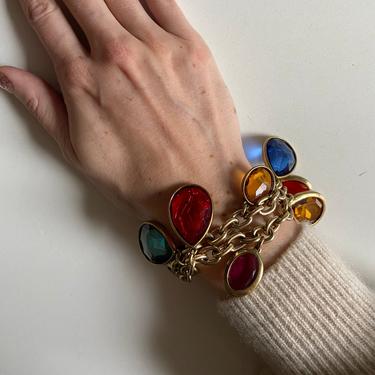 80s Multi-Colored Lucite Gold Charm Bracelet