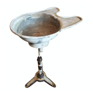Antique Dental Metal Tooth Shaped Cuspidor / Spittoon / Spit Bowl Basin on Freestanding Pedestal Stand - Planter 