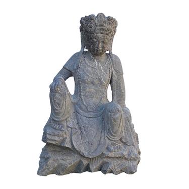 Chinese Stone Sitting Rest Leg Kwan Yin Tara Bodhisattva Statue cs7221E 