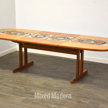Danish Teak &amp; Tile Extendable Dining Table 