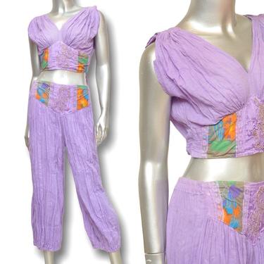 Vintage Bohemian Harem Pants and Halter Top Purple Two Piece Hippie Summer Set S/m 