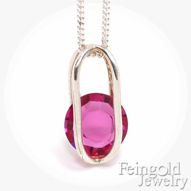 Silver Necklace with Fuchsia Swarovski - Sterling Silver 18 Inch Chain - Free US Shipping 