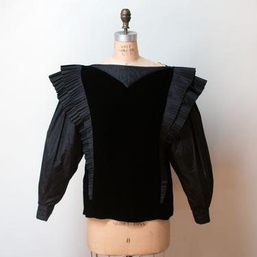 1980s Sculptural Top | Puff Sleeve Silk Velvet Blouse  Complice 