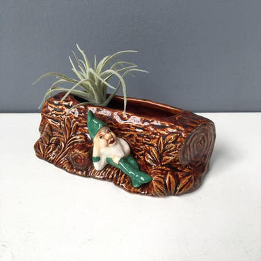 SylvaC pixie on a log planter #2275 - made in England - 1960s vintage 