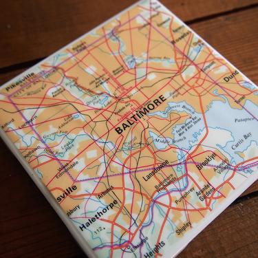 1992 Baltimore Maryland Vintage Map Coaster - Ceramic Tile - Repurposed 1990s Oxford Atlas - Handmade - Charm City - East Coast US - DMV 