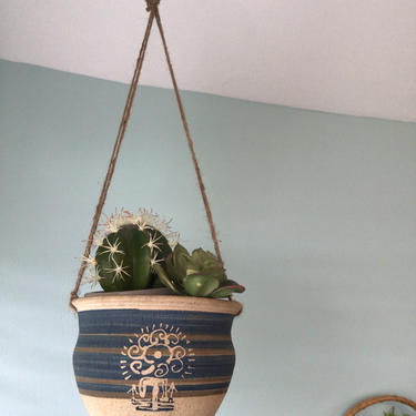 Hanging planter | small planter pot| hanging container | handmade pottery stoneware hanging planter southwestern South American folk art 