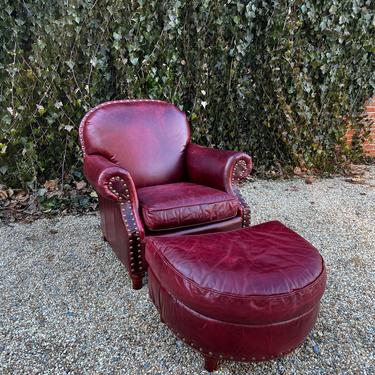 Oxblood Red Club Chair and Ottoman