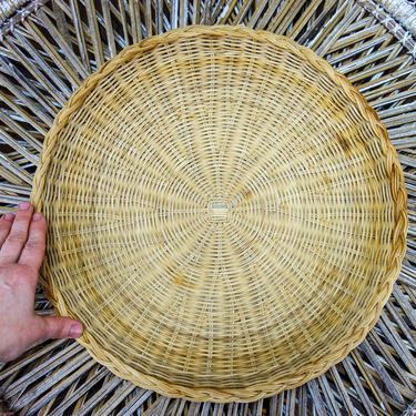 Vintage Woven Rattan Tray, 15&amp;quot; XL Large Wicker Plate for BBQ, Picnic, Camping, Heavy Duty Platter, Hanging Wall Basket Bohemian Wall Art 