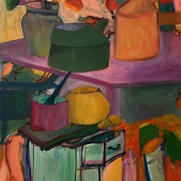 Original Vintage L. WITHERILL Still Life PAINTING 40x34&amp;quot; Oil / Canvas, Large Abstract Expressionist Art, Mid-Century Modern eames knoll era 