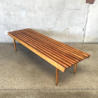 Vintage Mid Century Wood Slat Bench