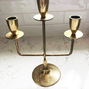 Vintage Solid Brass Candelabra, 3 Arm Candle Holder, Made in Japan, Mid Century Modern, Farmhouse Decor, Brass Candle Holder, Shabby Chic by LeChalet