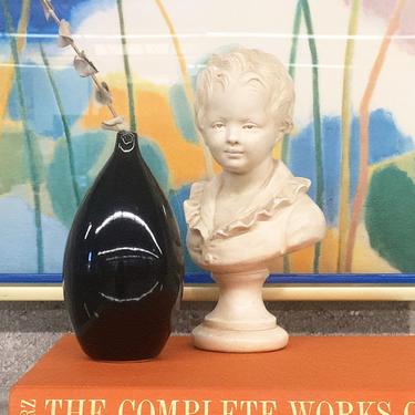 Vintage Bud Vase Retro 1980s Contemporary + Ceramic + Pottery + Black + Small Size + Teardrop Shape + Minimalist + Home and Shelving Decor 