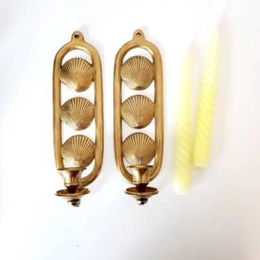 Vintage Brass Clam Shell Wall Sconce Set 