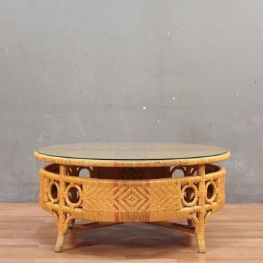Rattan &amp; Glass Round Coffee Table