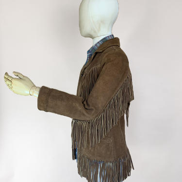 Vtg 70s Pioneer Wear Western Suede Fringe Jacket / Cowboy Ranchwear / Women’s XS 