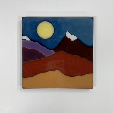 Vintage Steve Mcvey Art Tile / New Mexico Artist / Terracotta Sun Tile / Mountains / Landscape / FREE SHIPPING 