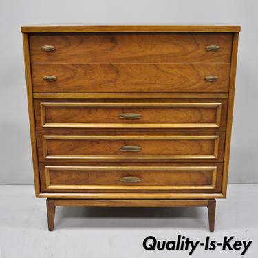 Vintage Mid Century Modern Walnut Tall Chest Dresser Highboy 5 Drawers