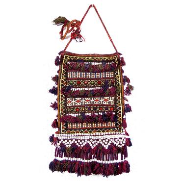 VINTAGE: Rare Old Hand Woven Thick Wool Glass Beaded Bag Sack - Bohemian - Bedouin - Persian - Turkish - Mideastern - Tub-500 