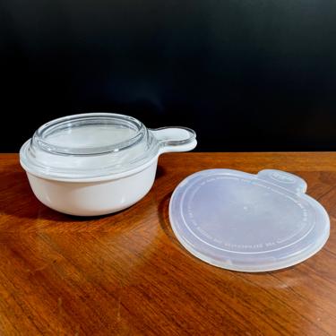 Vintage Corning Ware Pyrex Grab It, Heat n Serve, 3 Piece Set - Single Serving Dish Bowl with Glass and Plastic Lids, Oven Microwave Fridge 