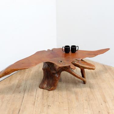 Vintage Organic Modern Coffee Table Teak Sculptural Wabi Sabi Live Edge Burl Table 