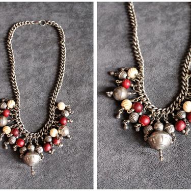 1970s Necklace // Silver Beaded Necklace // vintage 70s necklace 