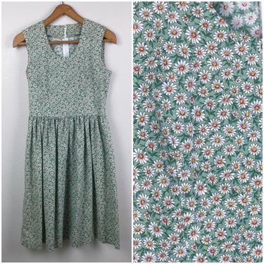 Vintage Daisy Floral Green Summertime Housedress • Small/Medium 