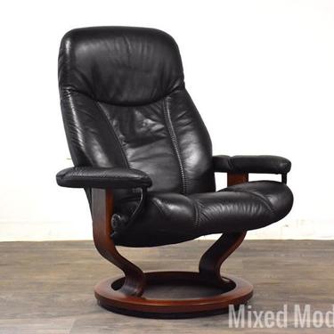 Black Leather Ekornes Stressless Recliner Lounge Chair 