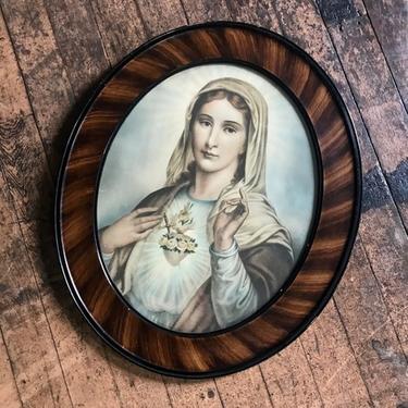 Vintage Framed Madonna Sacred Heart
