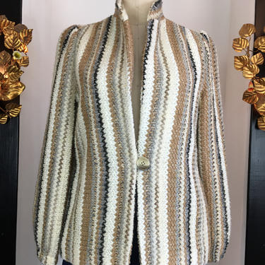 1970s sweater jacket, vintage 70s blazer, woven jacket, nubby jacket, size medium, donnkenney jacket, mohair jacket, striped jacket, 36 bust 