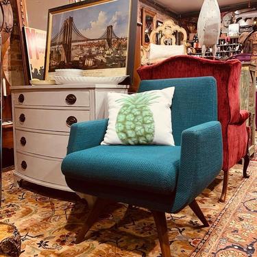 SOLD. Contemporary teal chair with painted mahogany dresser