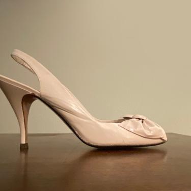 Vintage 80s Sling Back High Heel Pumps • Sexy Secretary Stiletto Shoes • Nude Blush Bone Leather • High Quality ALLURE made in Italy • 6 7 N 