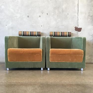 Pair of Green &amp; Gold Mohair Chairs by Martin Brattrud