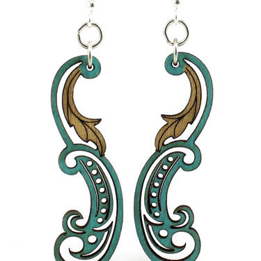 Paisley Leaf - Earrings laser Cut from Sustainable Wood Source 