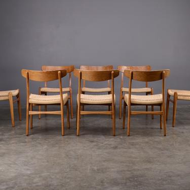 Set of 8 Hans Wegner CH23 Dining Chairs Oak and Papercord Mid Century Danish Modern 