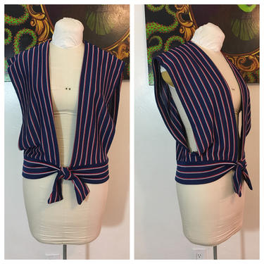 Vintage 1970’s Blue Stripe Crop Top Vest 