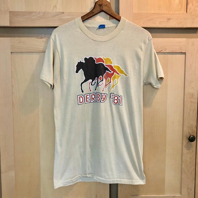 Vintage T Shirt- Derby Tee- Horse Shirt- 1980s Clothing- 80s Clothes- Kentucky Derby- Short Sleeve Tee- Womens TShirts- One Size Fits Most 