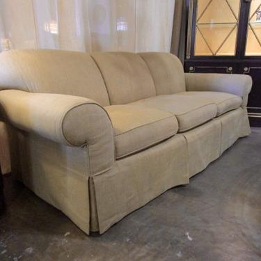 ROLLED ARM SOFA IN SAND LINEN UPHOLSTERY