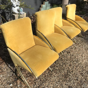 Vintage 1970s Pierre Cardin Dining Chairs Yellow on Gold Milo Baughman 