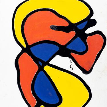 Calder Style Primary Colors Mid Century Abstract Painting - mcm 