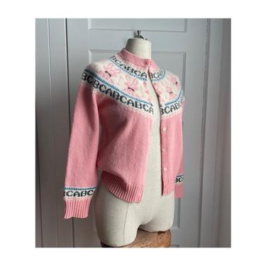 1960s Pink Bunny Cardigan Sweater- size XS 
