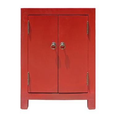 Chinese Red Lacquer Simple 2 Doors End Table Nightstand cs5146S