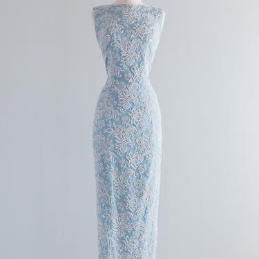 Exquisite 1960's Wedgewood Blue Beaded Silk Evening Gown / Small