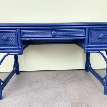 Royal Blue Rattan Desk and Chair