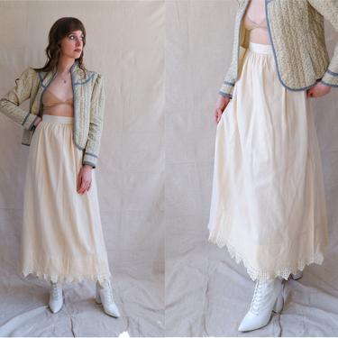 Antique Edwardian Wool Petticoat Skirt/ 1910s Ivory Crochet Hem Maxi Skirt/ Size XXS 23 24 
