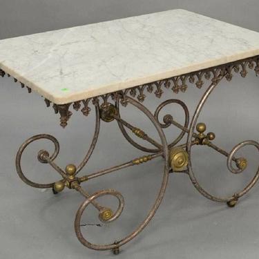 Marble Topped Butchers Wrought Iron Bakers Table