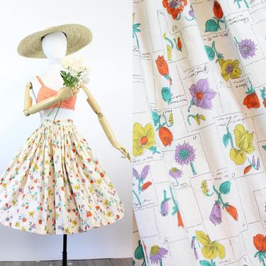 1950s BOTANICAL novelty print full skirt small | new spring 