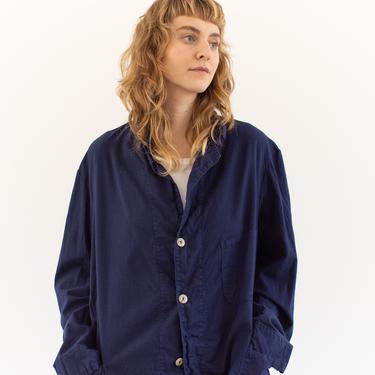 Vintage Blue Chore Jacket | Unisex Lightweight Round Three Pocket | Cotton Style Coat Blazer | L XL | 