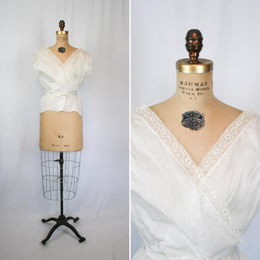 Vintage Edwardian CorsetCover  | Vintage white cotton corset cover | Late 1900s lace cotton wrap around top 