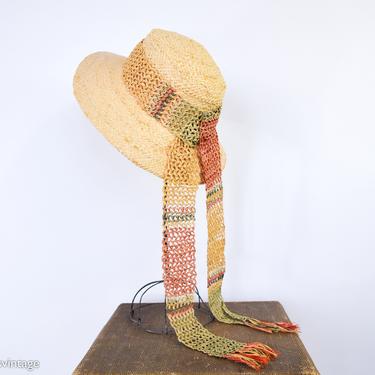 1950s Woven Straw Sun Hat | 50s Straw Woven Hat & Band | Made in Italy 