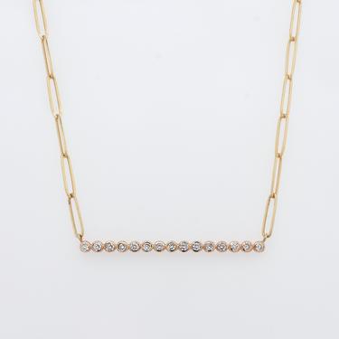 Diamond Bar Necklace with Paperclip Chain